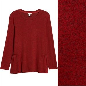 Nordstrom Caslon Cozy wine colored Peplum Top size XL